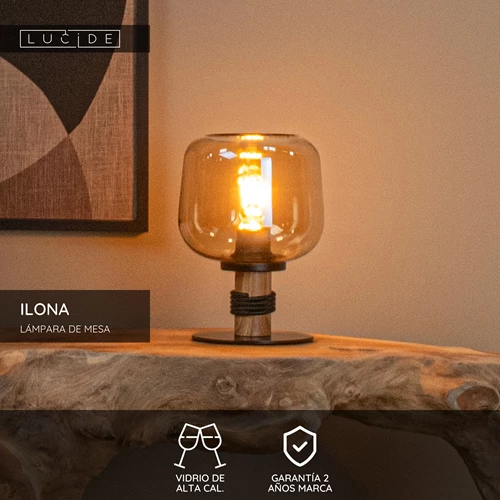 Lucide ILONA - Lámpara de mesa - Ø 18 cm - 1xE27 - Ámbar - USP